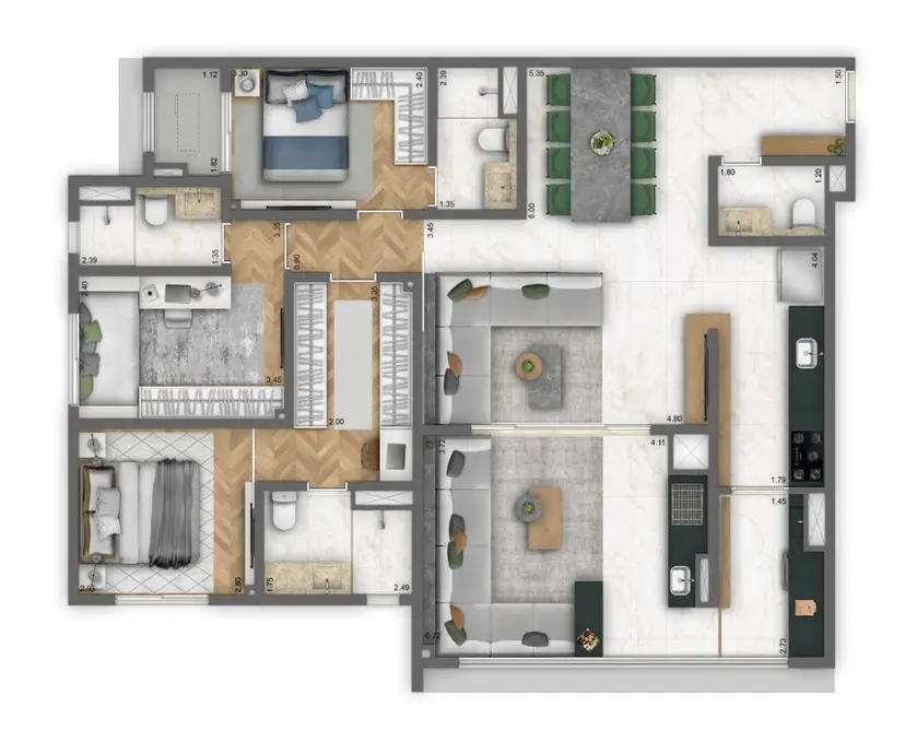 Planta 4 dormitórios – opção de planta 120 m²