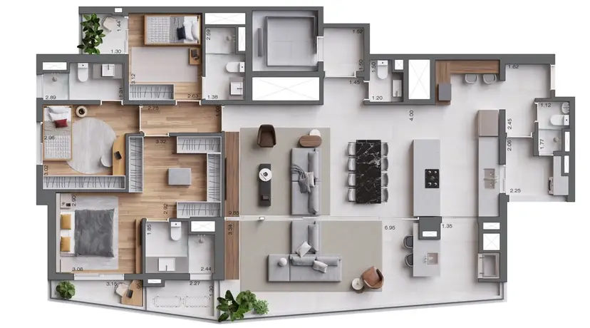 Planta 3 dormitórios – opção de planta 168,50 m²