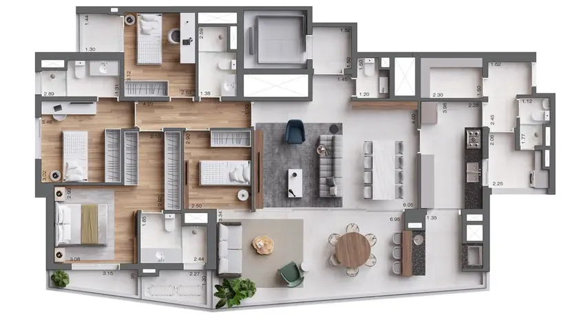 Planta 4 dormitórios 168,50 m²