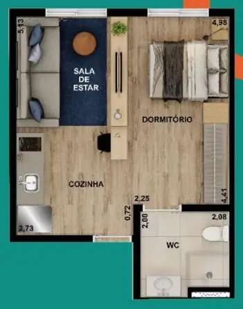 Planta 1 dormitório – opção de planta 31,06 m²