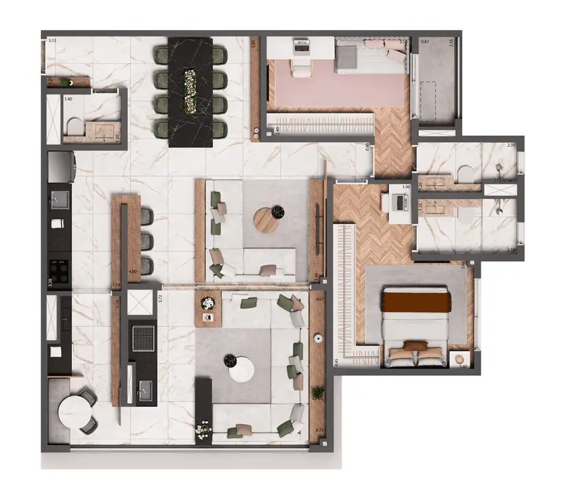 Planta 2 dormitórios – opção de planta 100 m²
