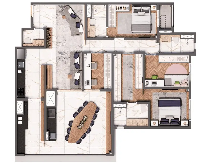 Planta 4 dormitórios – opção de planta 123 m²