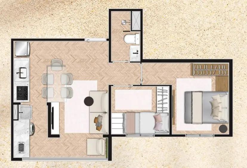 Planta 2 dormitórios – opção de planta 41 m²