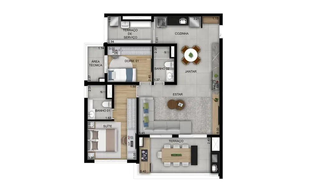 Planta 2 dormitórios – opção de planta 94 m²