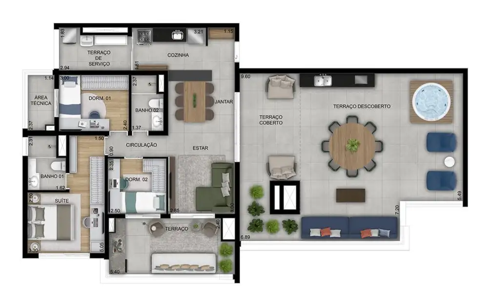 Planta 3 dormitórios – cobertura 163 m²