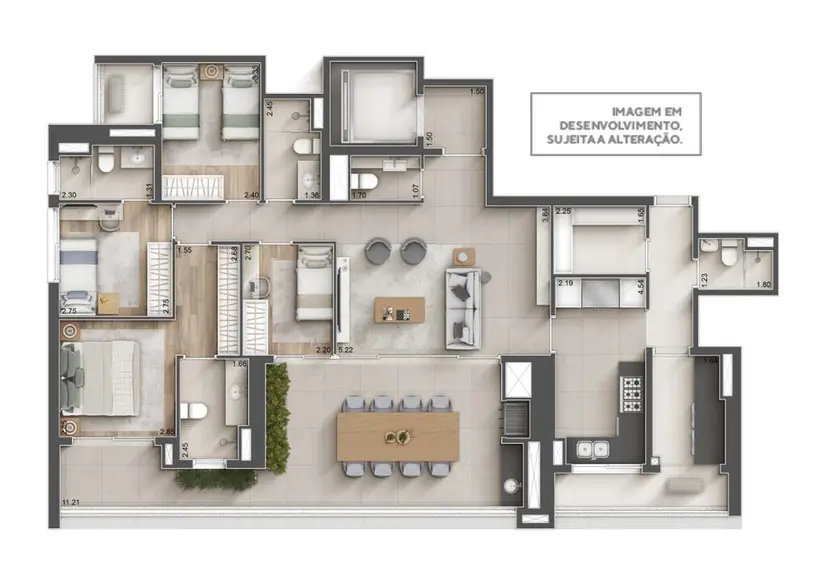 Planta 4 dormitórios 157 m²