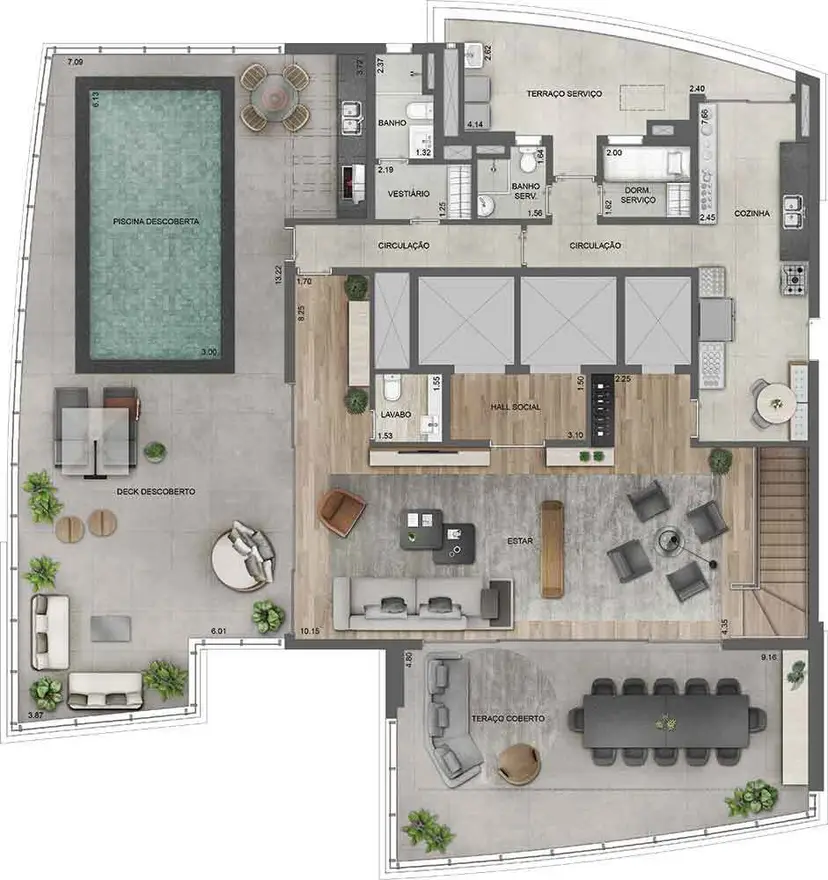 Planta 4 dormitórios – cobertura, duplex 557 m²