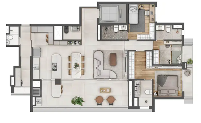 Planta 3 dormitórios – opção de planta 146 m²