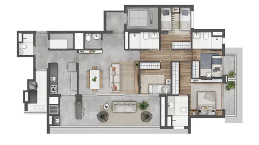 Planta 4 dormitórios 146 m²