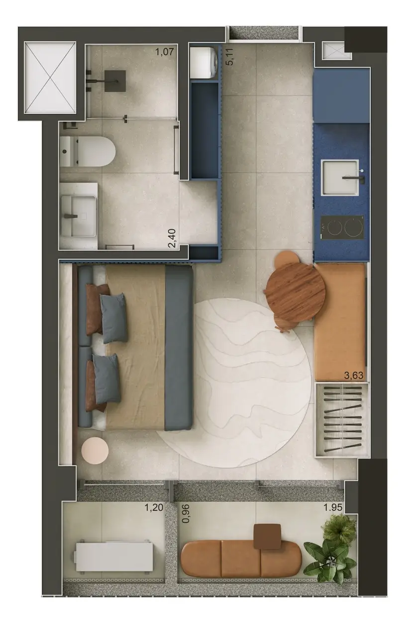 Planta Studio 25 m²