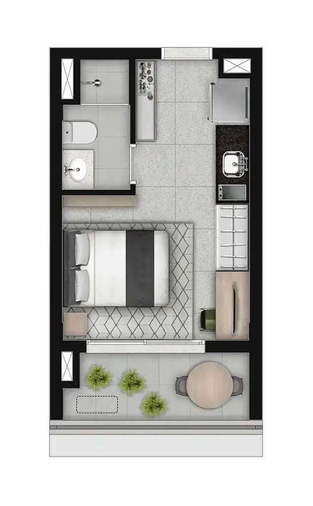 Planta Studio 24,14 m²