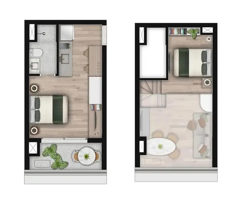 Planta 1 dormitório 25,91 m²