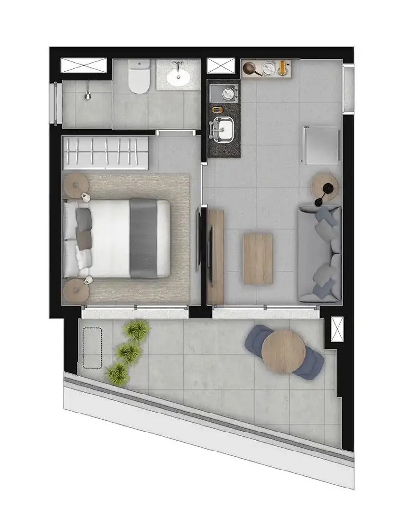 Planta 1 dormitório 34,50 m²