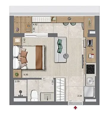 Planta Studio 28 m²