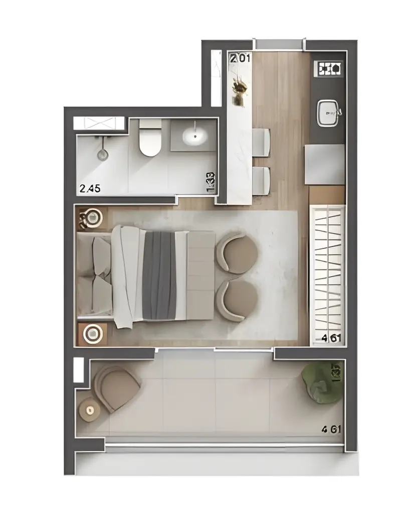 Planta Studio 30,45 m²