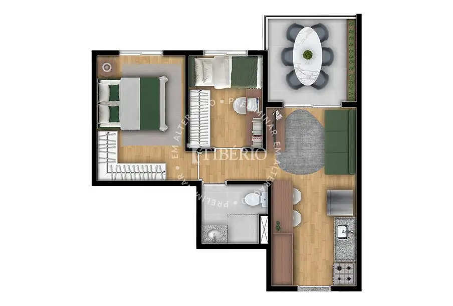 Planta 2 dormitórios 39,54 m²