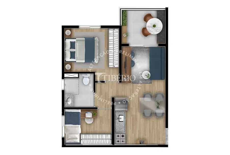 Planta 2 dormitórios 40,81 m²