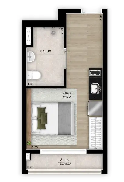 Planta Studio 25 m²