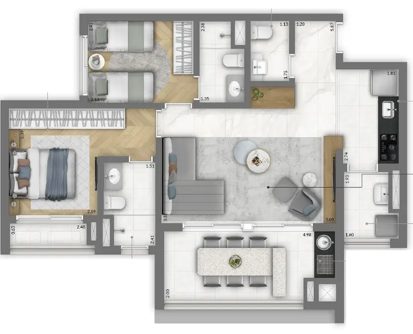 Planta 2 dormitórios – opção de planta 81 m²