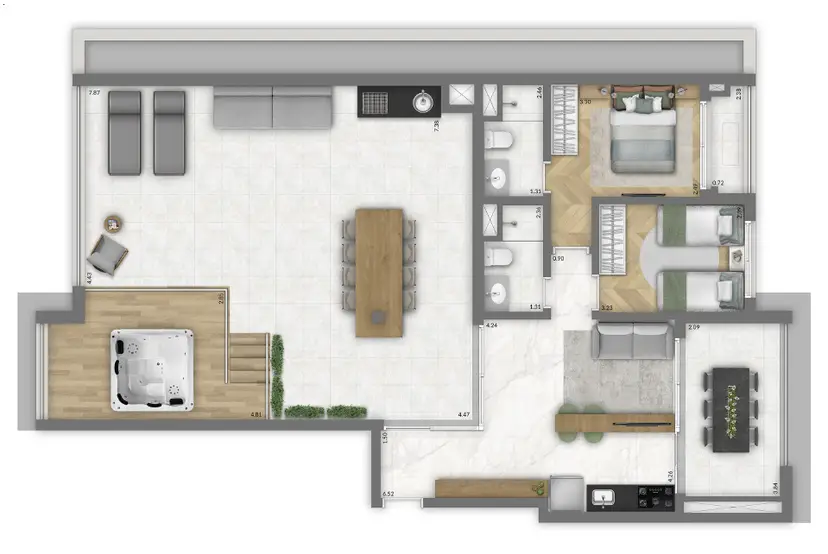 Planta 2 dormitórios – penthouse 138 m²