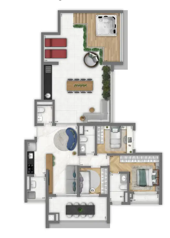 Planta 3 dormitórios – penthouse 144 m²
