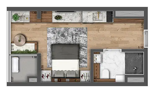 Planta Studio 26 m²