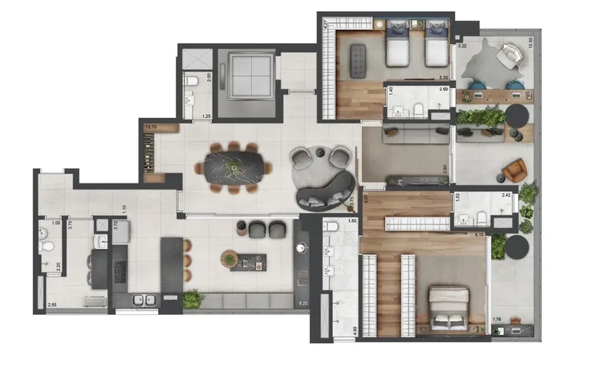 Planta 2 dormitórios – opção de planta 218 m²