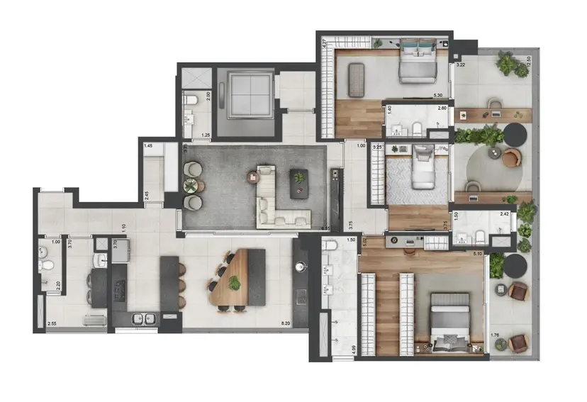 Planta 3 dormitórios – opção de planta 218 m²