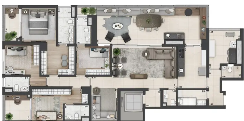 Planta 4 dormitórios 240 m²