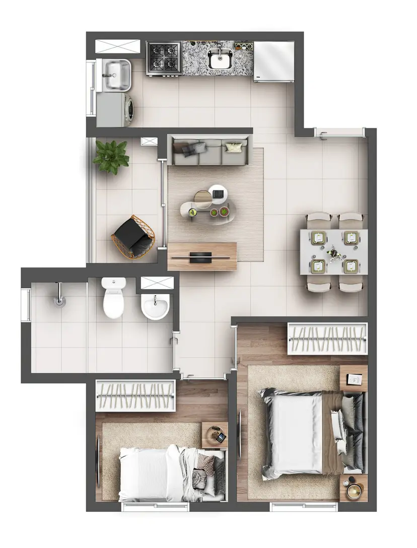 Planta 2 dormitórios 42,01 m²