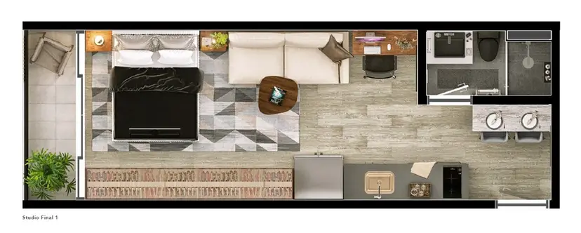 Planta Studio 27,66 m²