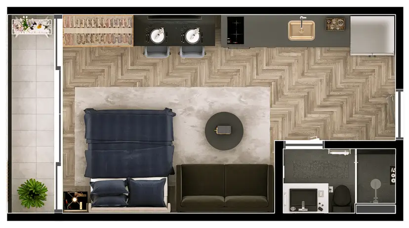 Planta Studio 28,22 m²
