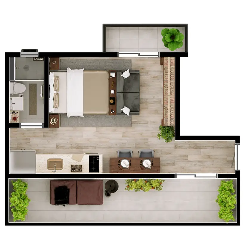 Planta 1 dormitório – garden 37,26 m²