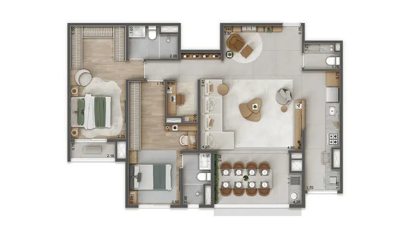 Planta 2 dormitórios – opção de planta 106 m²