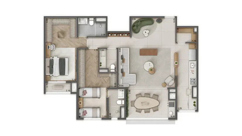 Planta 2 dormitórios – opção de planta 106 m²