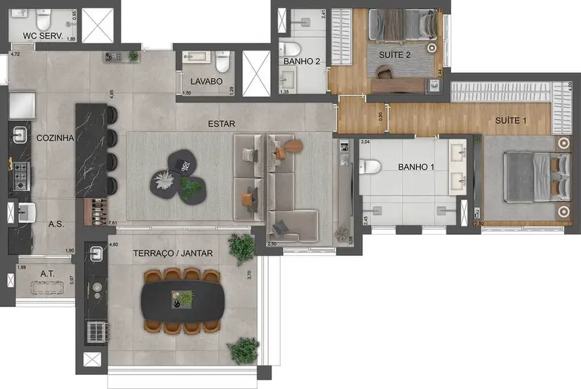 Planta 2 dormitórios – opção de planta 118 m²