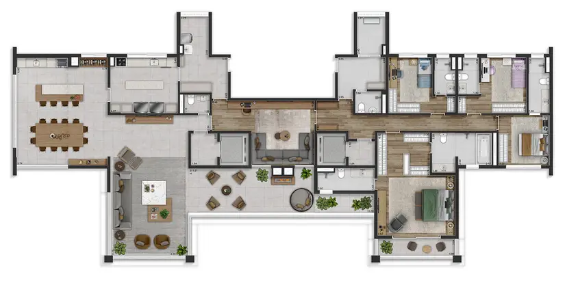 Planta 4 dormitórios 350 m²