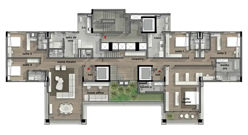 Planta 5 dormitórios – cobertura, duplex 695 m²
