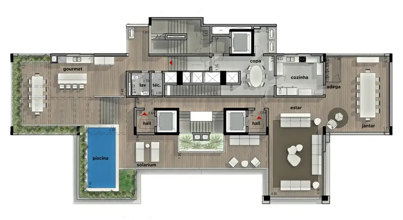 Planta 5 dormitórios – cobertura, duplex 695 m²
