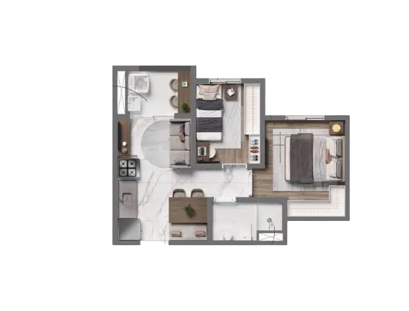 Planta 2 dormitórios 34,37 m²