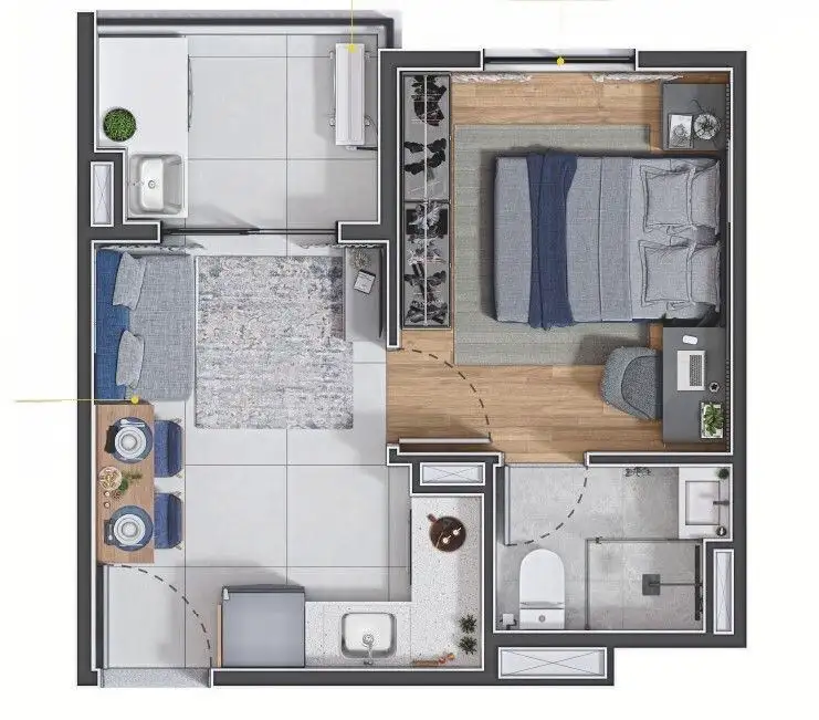 Planta 1 dormitório 26 m²