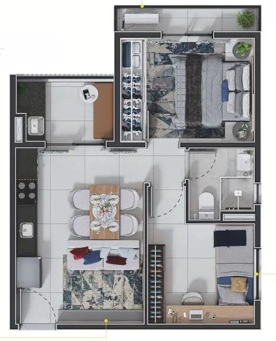 Planta 2 dormitórios 39 m²