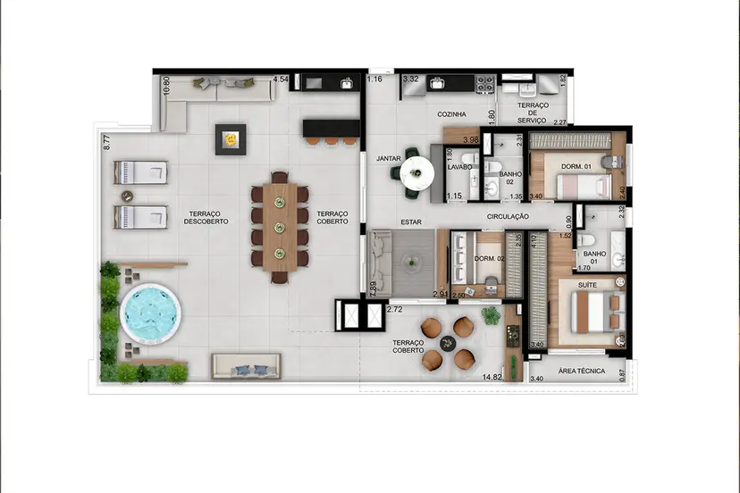 Planta 3 dormitórios – cobertura 206 m²