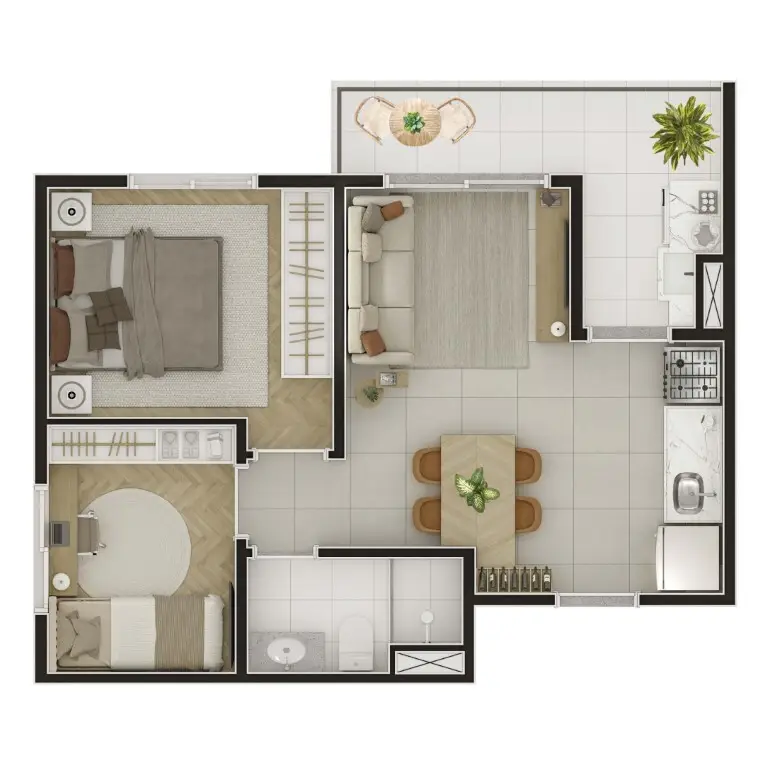 Planta 2 dormitórios 42 m²