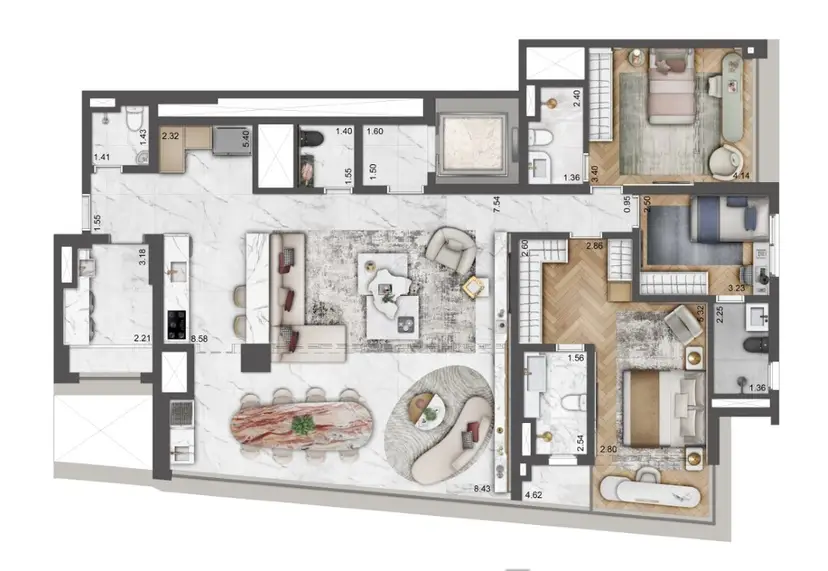 Planta 3 dormitórios – opção de planta 162 m²