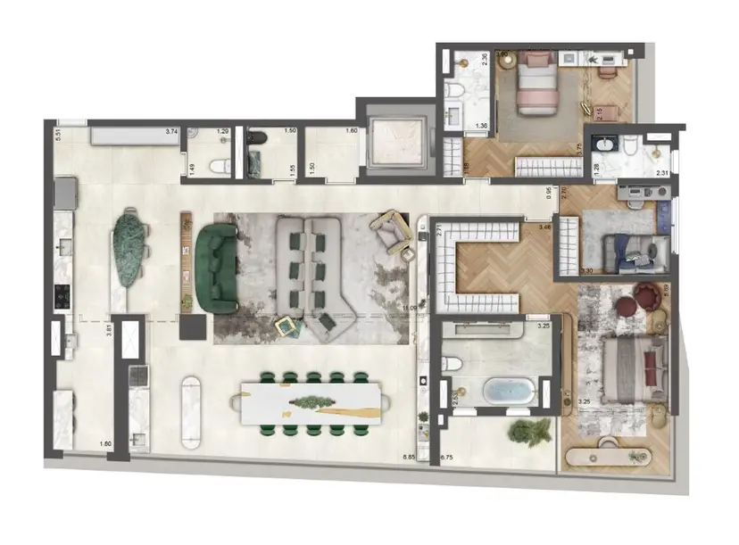 Planta 3 dormitórios – opção de planta 198 m²