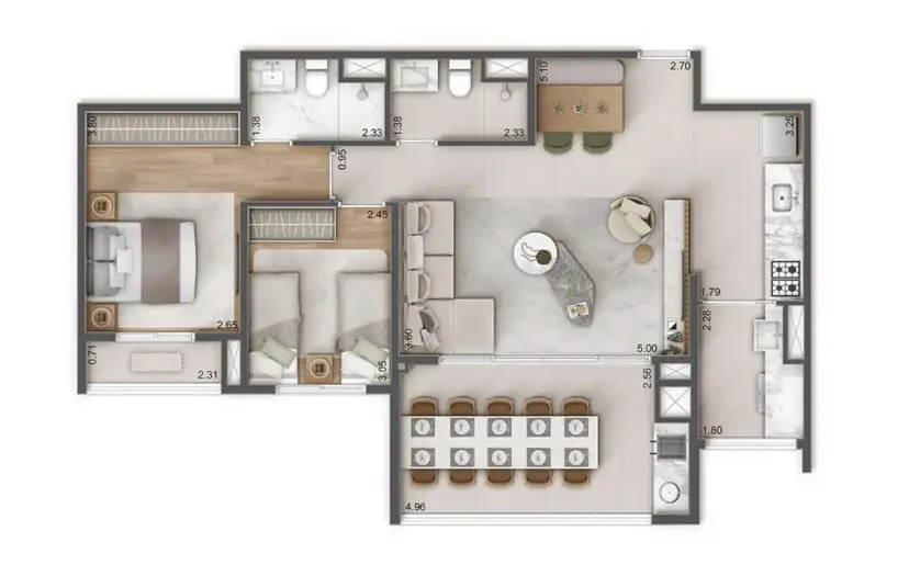 Planta 2 dormitórios – opção de planta 82 m²