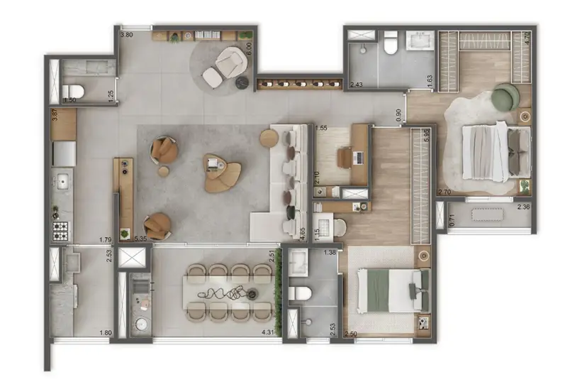 Planta 2 dormitórios – opção de planta 109 m²