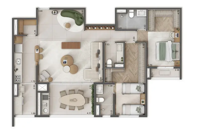 Planta 2 dormitórios – opção de planta 109 m²