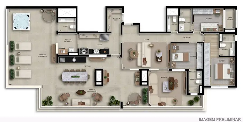 Planta 3 dormitórios – cobertura 218 m²